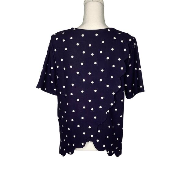 Andree by Unit Navy White Polka Dot Blouse Top Scalloped Medium - Picture 5 of 9